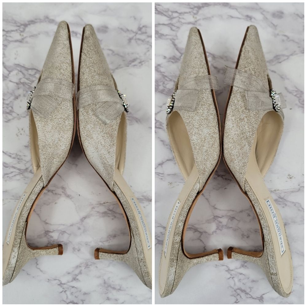 Shannon Britt Italian Silver Kitten Heel Mules Formal Bridal Evening - Picture 16 of 16